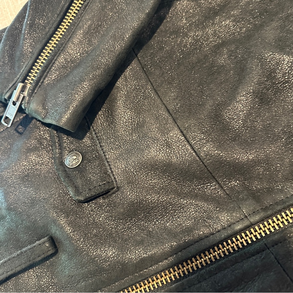 The Kooples Soft Black Leather Biker Jacket. Detachable Fleece Collar. Like New. - Picture 11 of 12